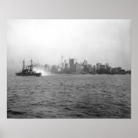 New York Skyline from Harbour, 1920. Vintage Photo