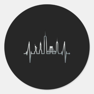 New York Skyline Heartbeat Love Statue Of Liberty  Classic Round Sticker