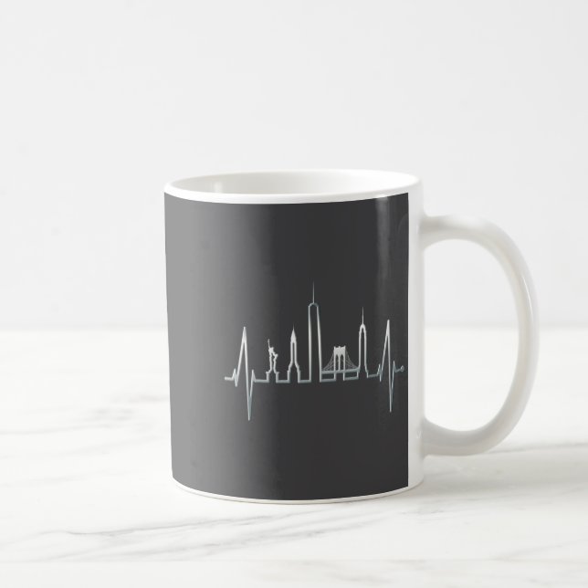 New York Skyline Heartbeat Love Statue Of Liberty  Coffee Mug (Right)