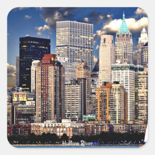 New York Skyline, Hudson River, Square Sticker