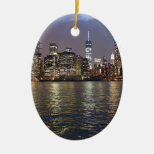 New York Skyline Hudson River World Trade Center Ceramic Ornament