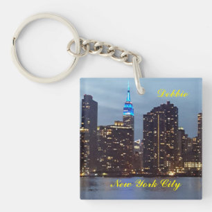 NEW YORK SKYLINE IN BLUE  CUSTOM KEY RING