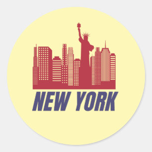 New York Skyline & Liberty Minimalist Classic Round Sticker