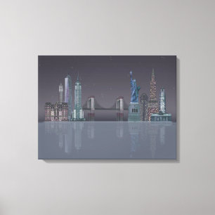 New York Skyline Night Reflections Canvas Print
