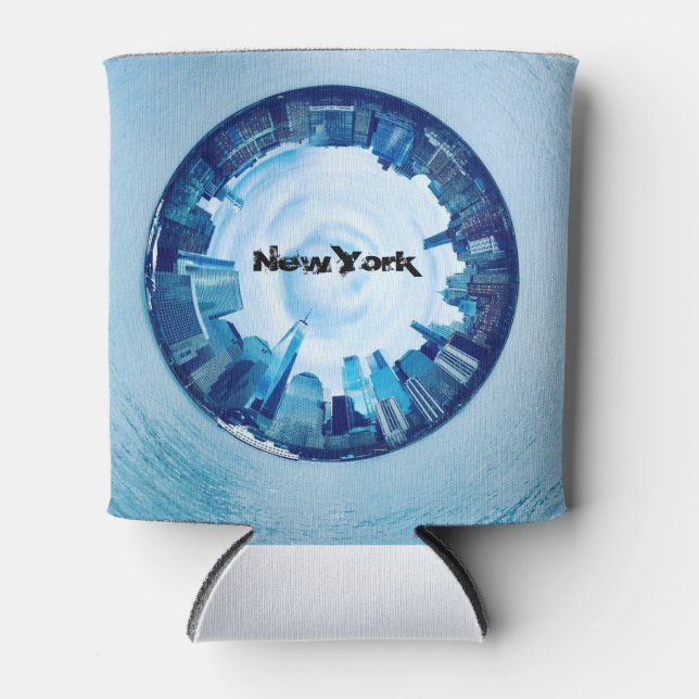 new york skyline of skyscrapers in round   can cooler (Front)