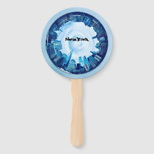 new york skyline of skyscrapers in round hand fan