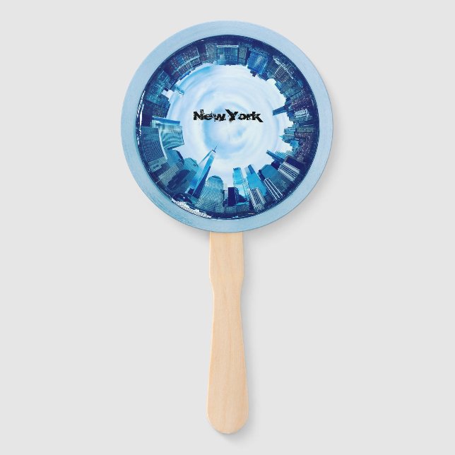 new york skyline of skyscrapers in round  hand fan (Front)