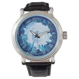 new york skyline of skyscrapers in round watch