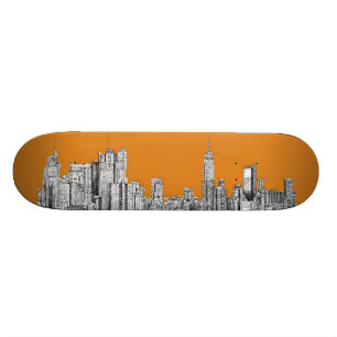 New York skyline orange Skateboard
