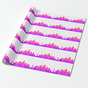 New York Skyline Pink Big Apple Modern City Wrapping Paper