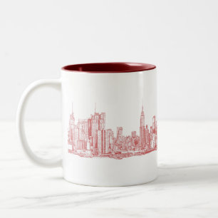 New York skyline pink red Two-Tone Coffee Mug