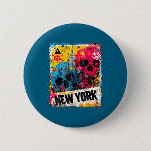 New york skyline punk grunge vintage retro graffit 6 cm round badge