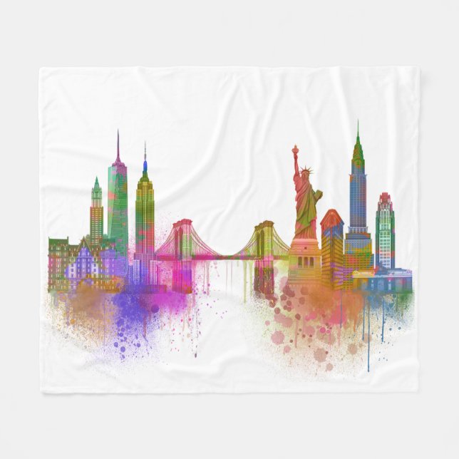 New York Skyline - Rainbow Fleece Blanket (Front (Horizontal))