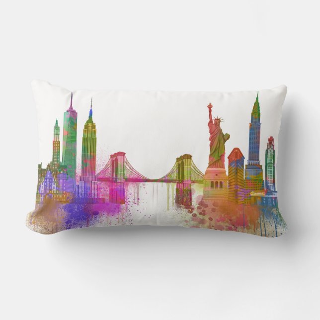 New York Skyline - Rainbow Lumbar Cushion (Front)