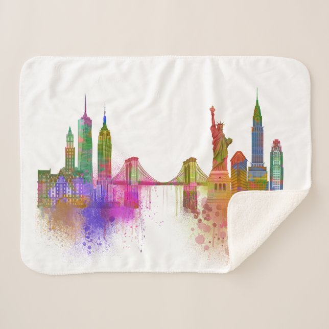 New York Skyline - Rainbow Sherpa Blanket (Front (Horizontal))