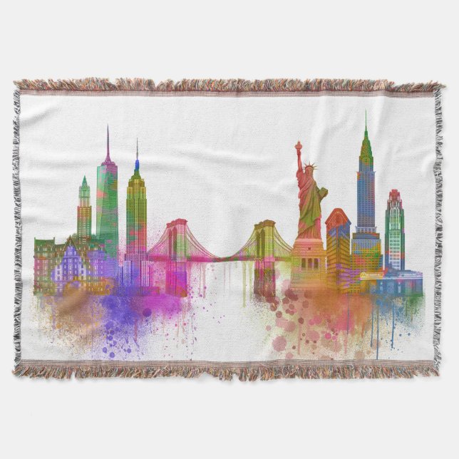 New York Skyline - Rainbow Throw Blanket (Front)