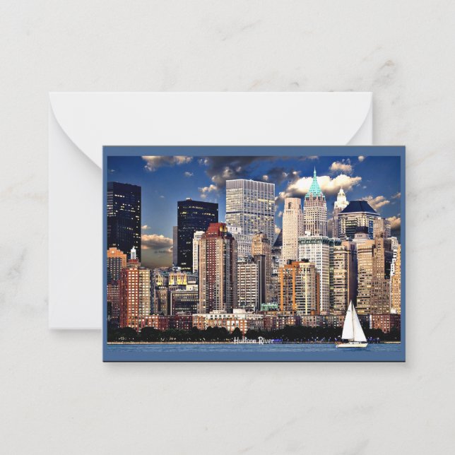 New York Skyline, Sailboat on the Hudson River Card (Front)