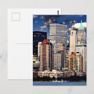 New York Skyline, Sailboat on the Hudson River Postcard