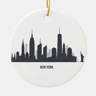 New York Skyline Silhouette Black Elegant American Ceramic Ornament