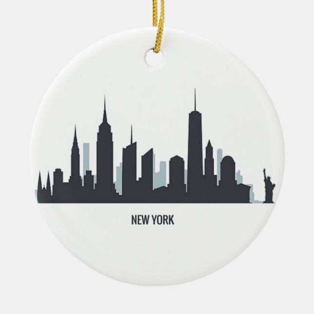 New York Skyline Silhouette Black Elegant American Ceramic Ornament (Front)