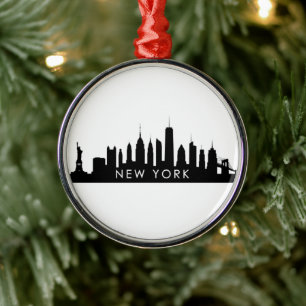 New York Skyline Silhouette Black Elegant NYC Metal Ornament