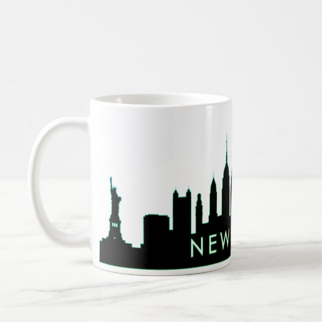 New York Skyline Silhouette Black Elegant Script Coffee Mug (Left)