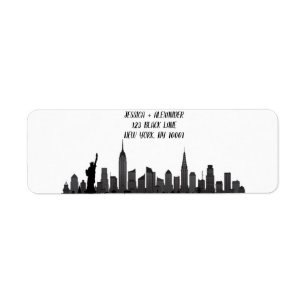 New York Skyline Silhouette Black Elegant Script Return Address Label