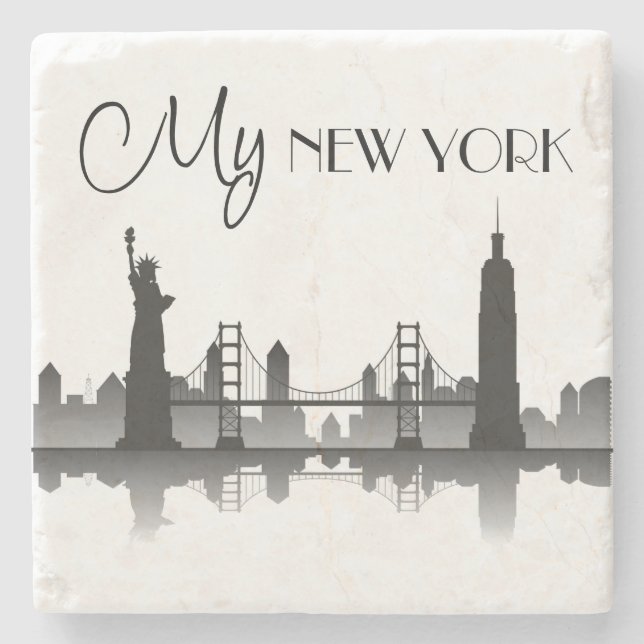 NEW YORK Skyline Silhouette Modern Stone Coaster (Front)