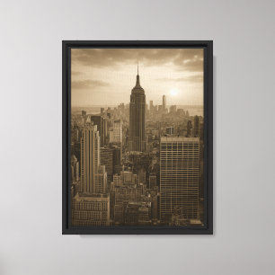 New York Skyline Sunset Sepia Canvas Print