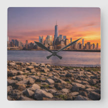 New York Skyline Sunset Wall Clock