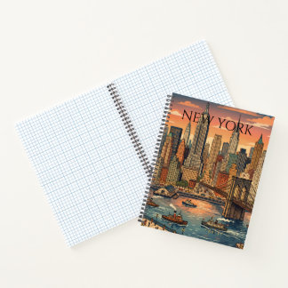 New York Skyline Travel Art Vintage Notebook