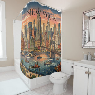 New York Skyline Travel Art Vintage Shower Curtain