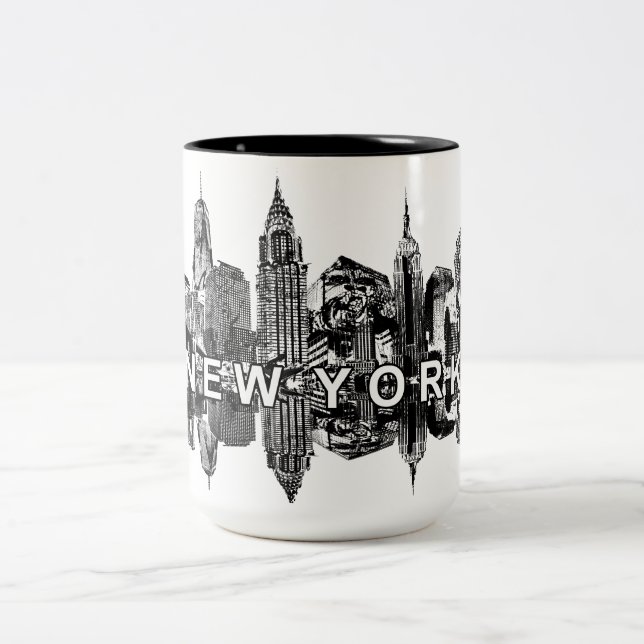 New York skyline Two-Tone Coffee Mug (Center)