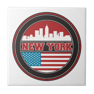 New York Skyline United States Flag Ceramic Tile