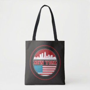 New York Skyline   United States Flag Tote Bag
