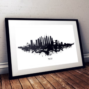 New York Skyline Watercolor Black and White Photo Print