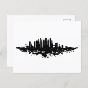 New York Skyline Watercolor Black and White Postcard