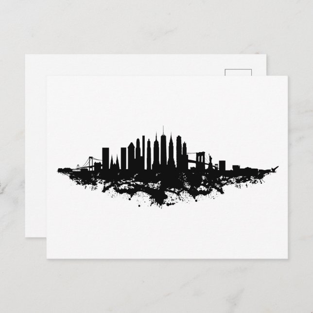 New York Skyline Watercolor Black and White Postcard (Front/Back)