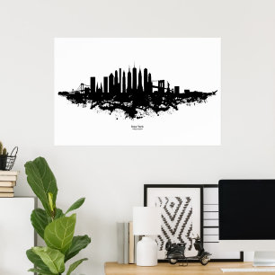 New York Skyline Watercolor Black and White Poster