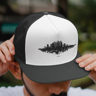 New York Skyline Watercolor Black and White Trucker Hat