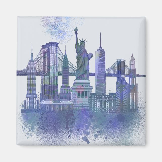 New York Skyline - Watercolor Blue Magnet (Front)
