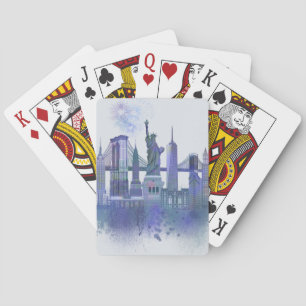 New York Skyline - Watercolor Blue Playing Cards