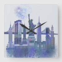 New York Skyline - Watercolor Blue