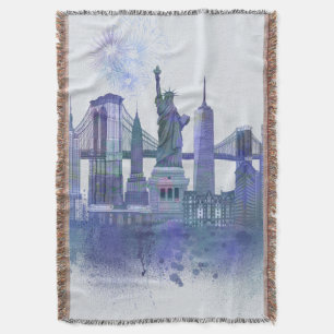 New York Skyline - Watercolor Blue Throw Blanket