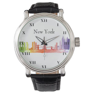 New York Skyline Watercolor Brooklyn Americana Watch