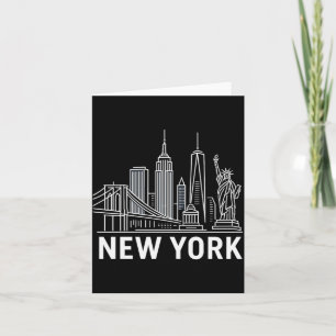 New York Skyline With Statue Of Liberty White Line Card