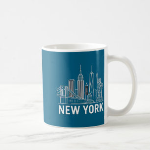 New York Skyline With Statue Of Liberty White Line Coffee Mug