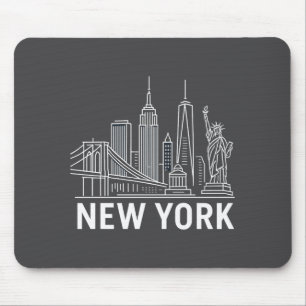 New York Skyline With Statue Of Liberty White Line Mouse Pad