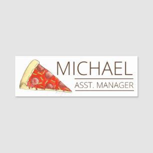 New York Slice Pepperoni Cheese Pizza Pie Name Tag