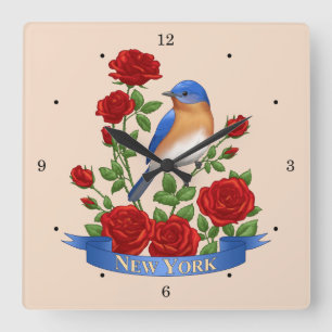 New York State Bird and Flower Square Wall Clock